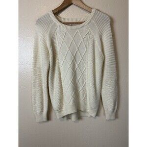 Sweater Pullover S Cable Knit Fisherman Wool Blend Cream White Chunky Minimalist